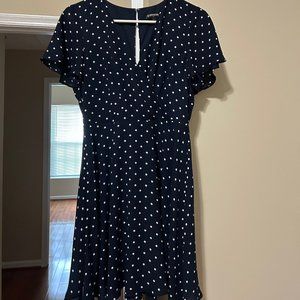 EXPRESS Navy Blue White Polka Dot Dress